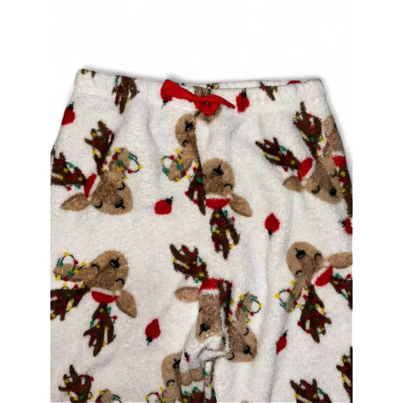 Holiday Christmas Reindeer Girls Cozy Pajama Pants White Red Size Small - Picture 3 of 5